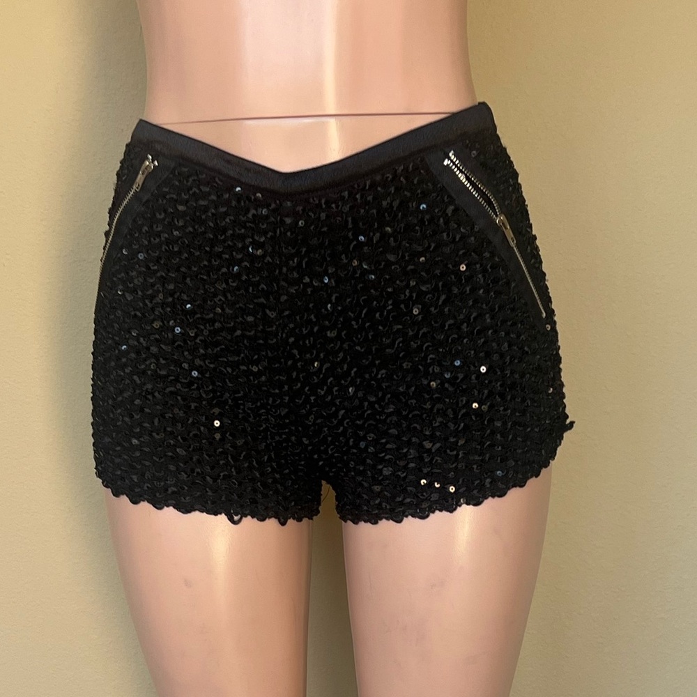 Black Sequin Shorts with Zipper Detail. Size S. Great Fit & Stretch.